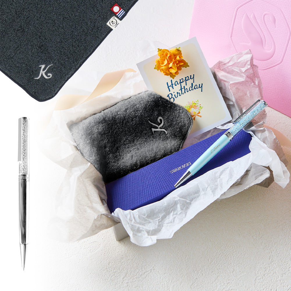 ボールペン Crystalline + タオルハンカチ クラシックグレー / Premium Gift Set