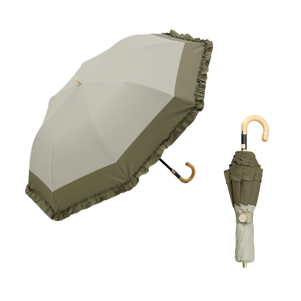 日傘 ライトベージュ 50cm 1BH22048-48-81 / 東レ サマーシールド 手開き式 折りたたみ傘 晴雨兼用 バイカラーフリル