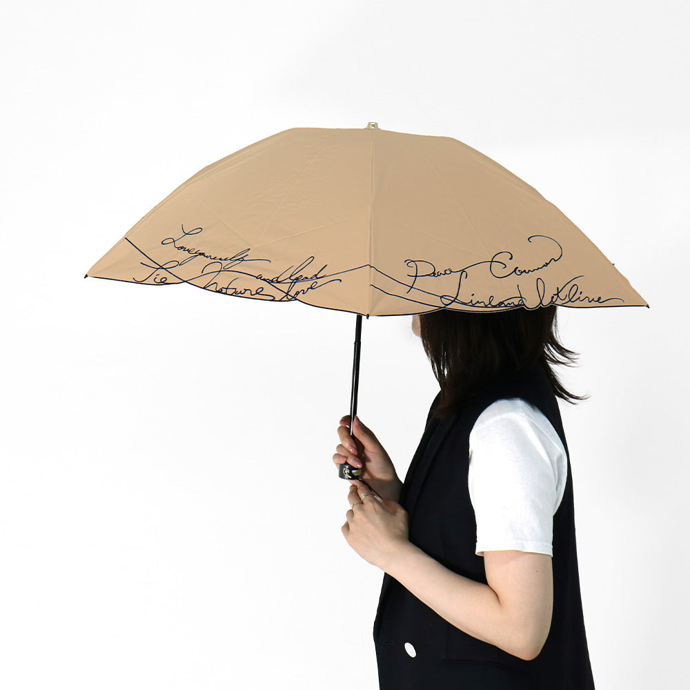 日傘 キャメル 50cm 1BH27726-26-84 / 東レ サマーシールド 手開き式 折りたたみ傘 晴雨兼用 カリグラフィー刺繍