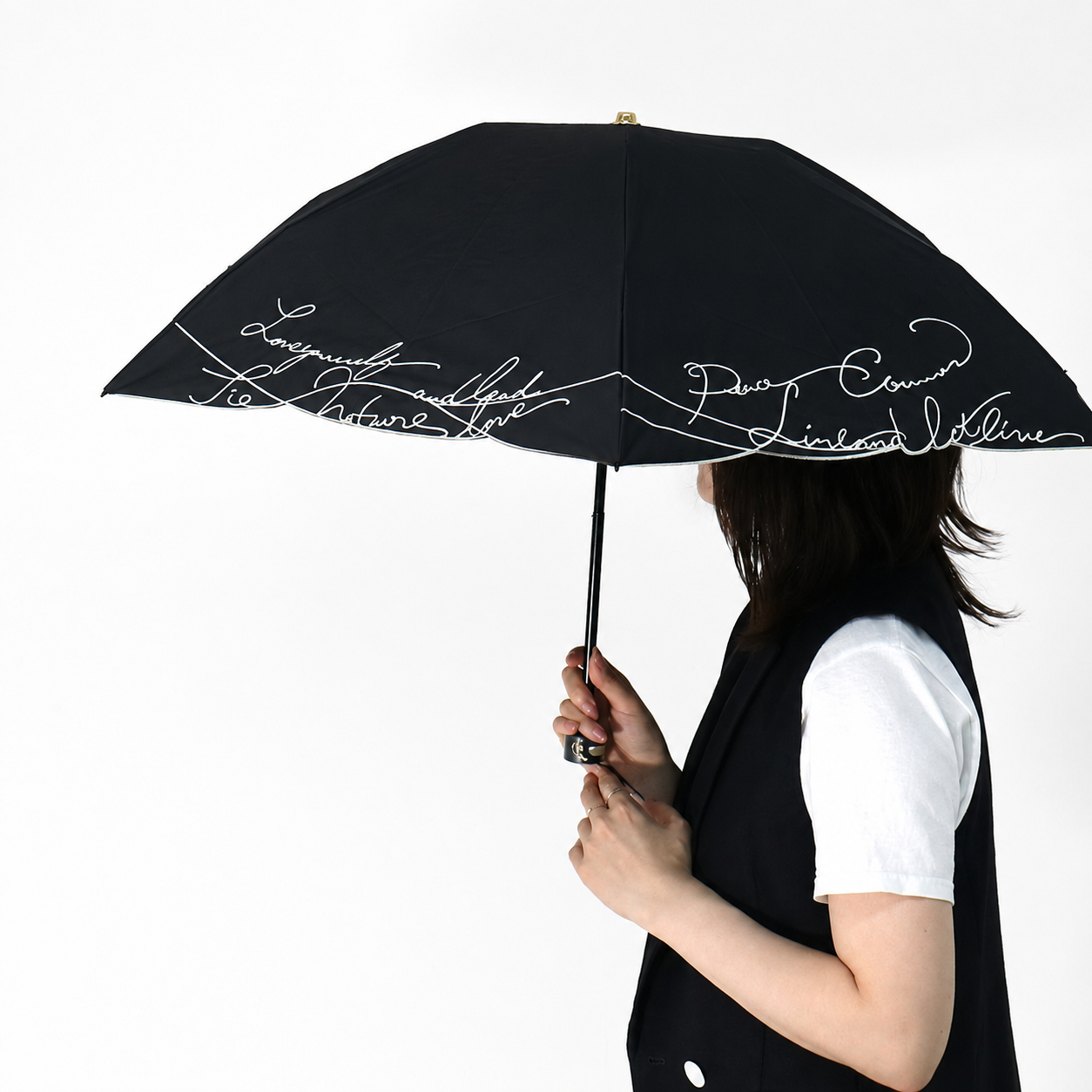 日傘 ブラック 50cm 1BH27726-26-98 / 東レ サマーシールド 手開き式 折りたたみ傘 晴雨兼用 カリグラフィー刺繍