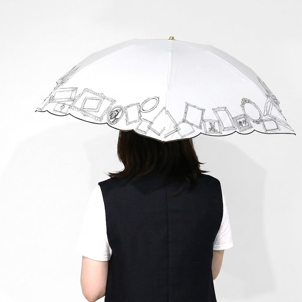 日傘 クリーム 50cm 1BH27753-53-80 / 東レ サマーシールド 手開き式 折りたたみ傘 晴雨兼用 額縁刺しゅう