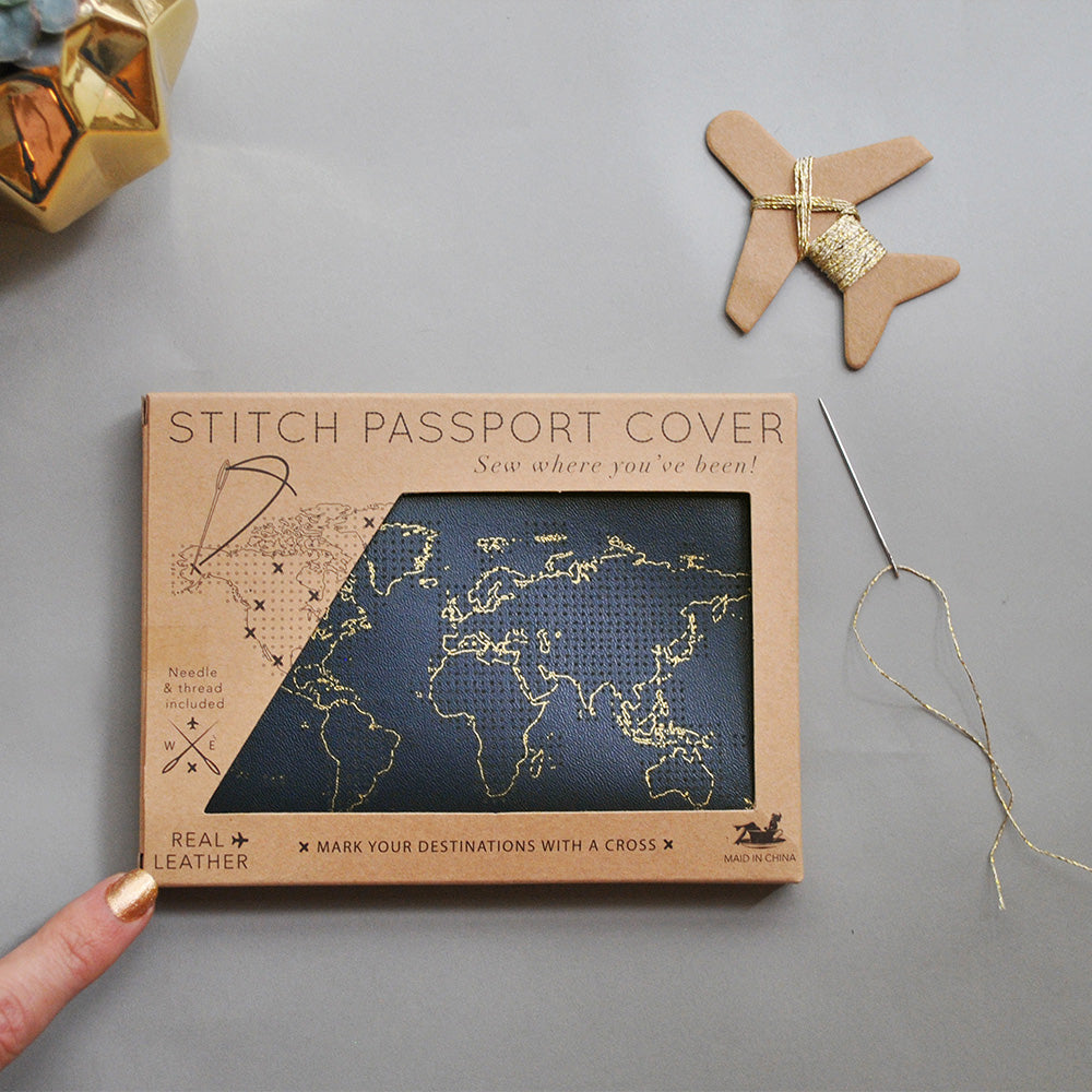 【訳あり】 OUTLET パスポートカバー ネイビー 本革 / ステッチ パスポートカバー