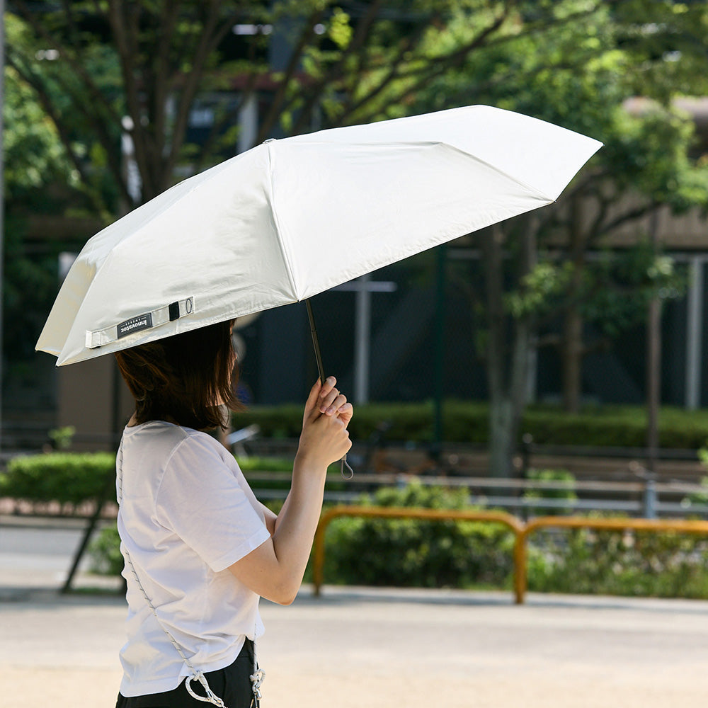 日傘 ホワイト×グレー 55cm / 自動開閉式 折りたたみ傘 晴雨兼用