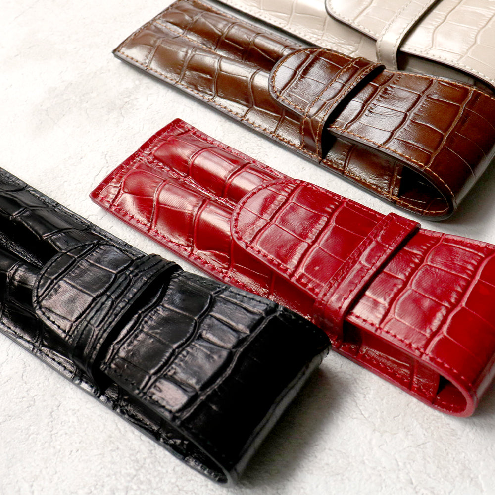 ペンケース ブラック / 2本差し シャムレザー