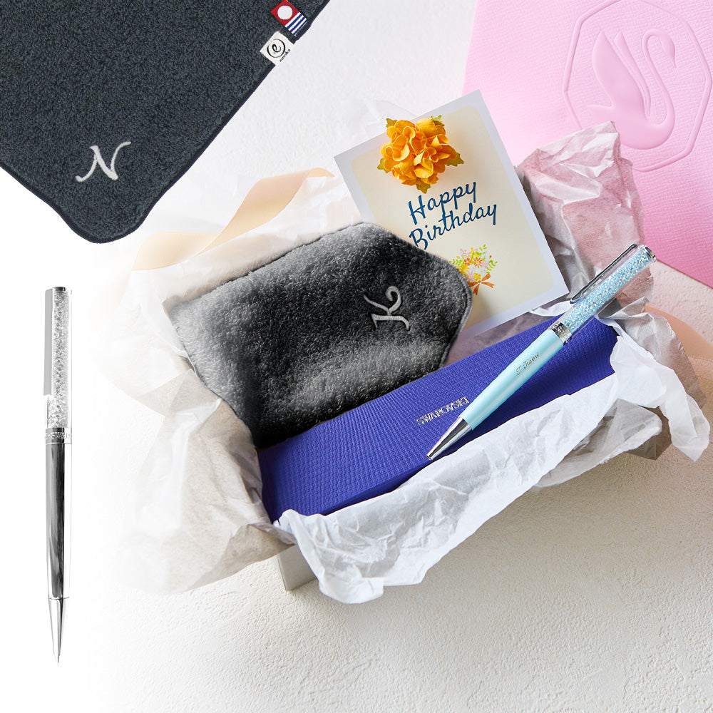 ボールペン Crystalline + タオルハンカチ クラシックグレー / Premium Gift Set