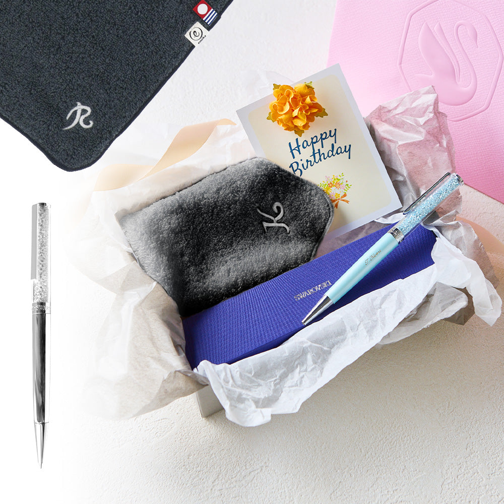 ボールペン Crystalline + タオルハンカチ クラシックグレー / Premium Gift Set