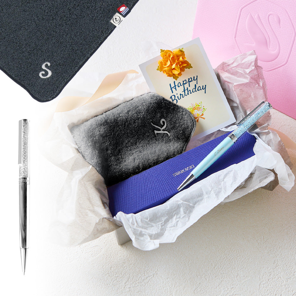 ボールペン Crystalline + タオルハンカチ クラシックグレー / Premium Gift Set
