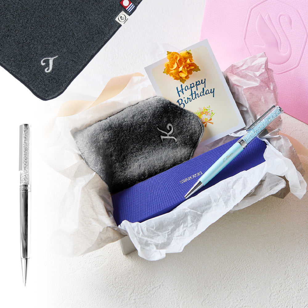 ボールペン Crystalline + タオルハンカチ クラシックグレー / Premium Gift Set
