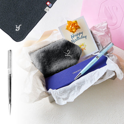 ボールペン Crystalline + タオルハンカチ クラシックグレー / Premium Gift Set