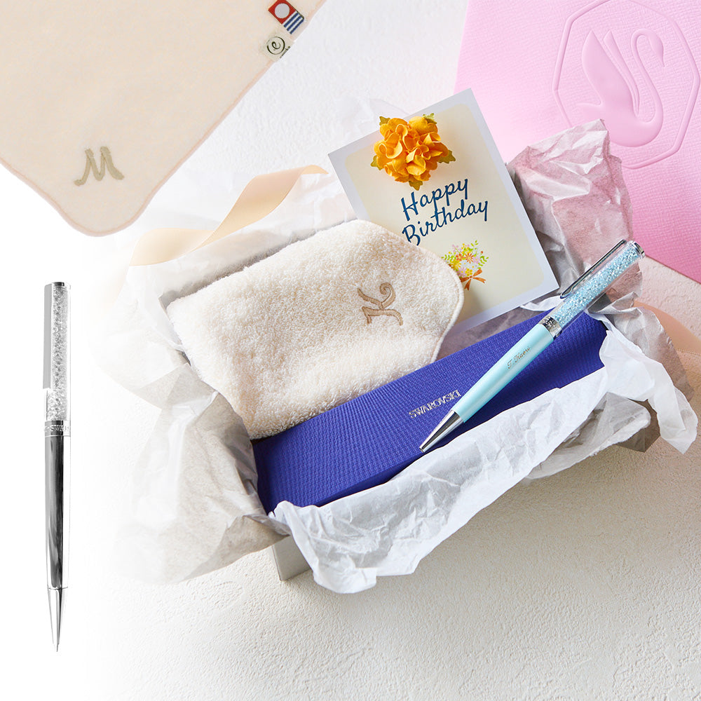 ボールペン Crystalline + タオルハンカチ パウダーピンク  / Premium Gift Set