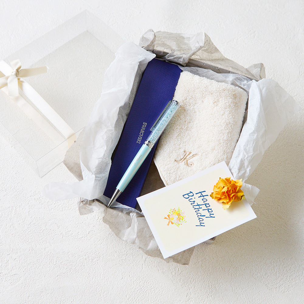 ボールペン Crystalline + タオルハンカチ クラシックグレー / Premium Gift Set
