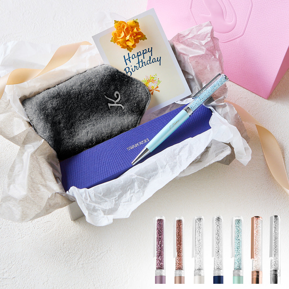 ボールペン Crystalline + タオルハンカチ クラシックグレー / Premium Gift Set
