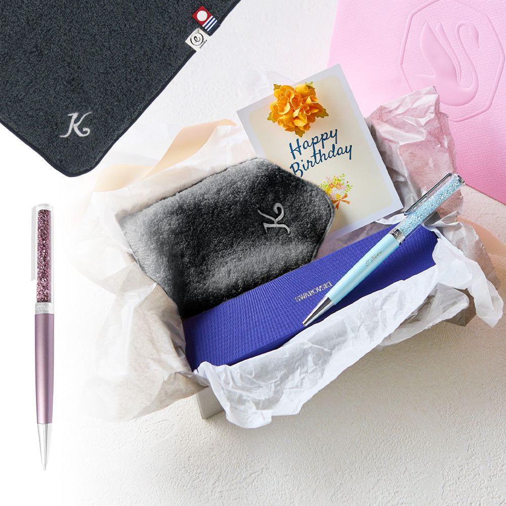 ボールペン Crystalline + タオルハンカチ クラシックグレー / Premium Gift Set