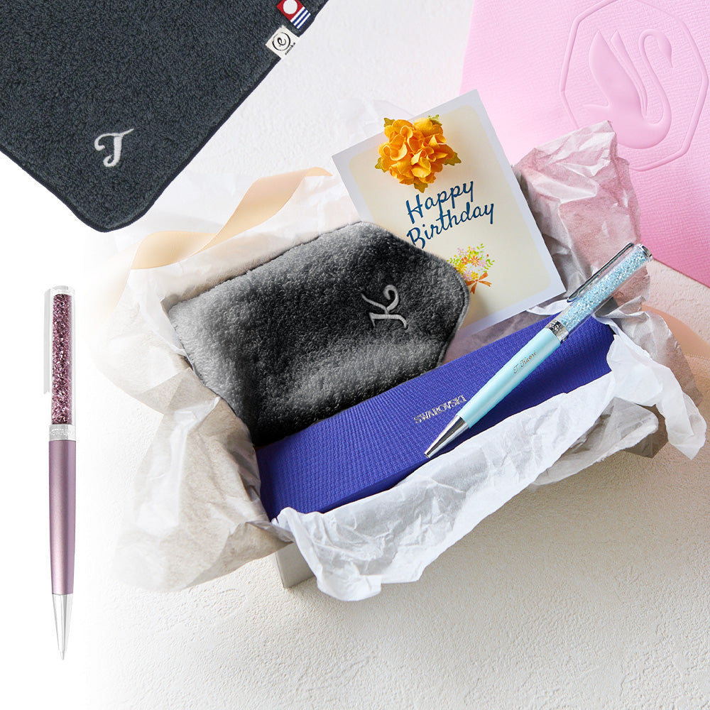 ボールペン Crystalline + タオルハンカチ クラシックグレー / Premium Gift Set