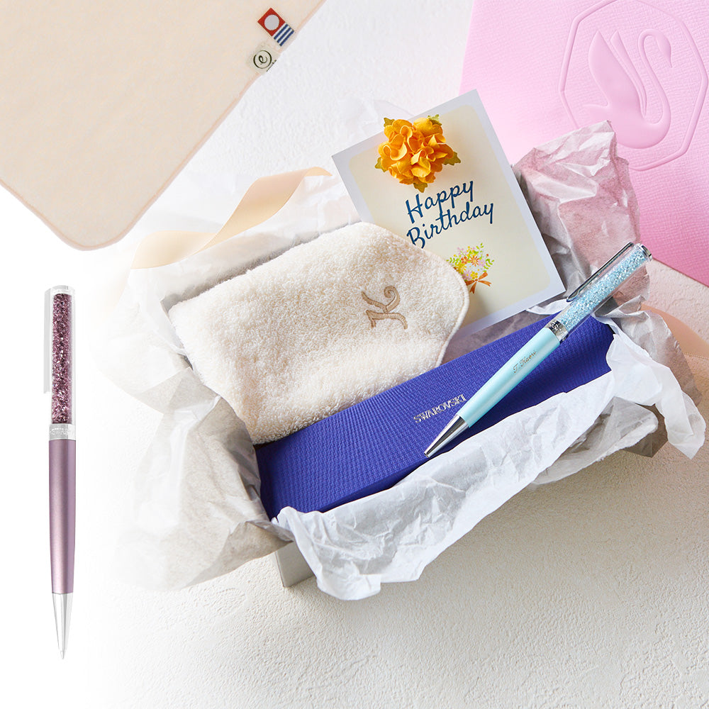 ボールペン Crystalline + タオルハンカチ パウダーピンク  / Premium Gift Set