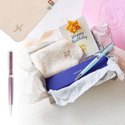 ボールペン Crystalline + タオルハンカチ パウダーピンク  / Premium Gift Set