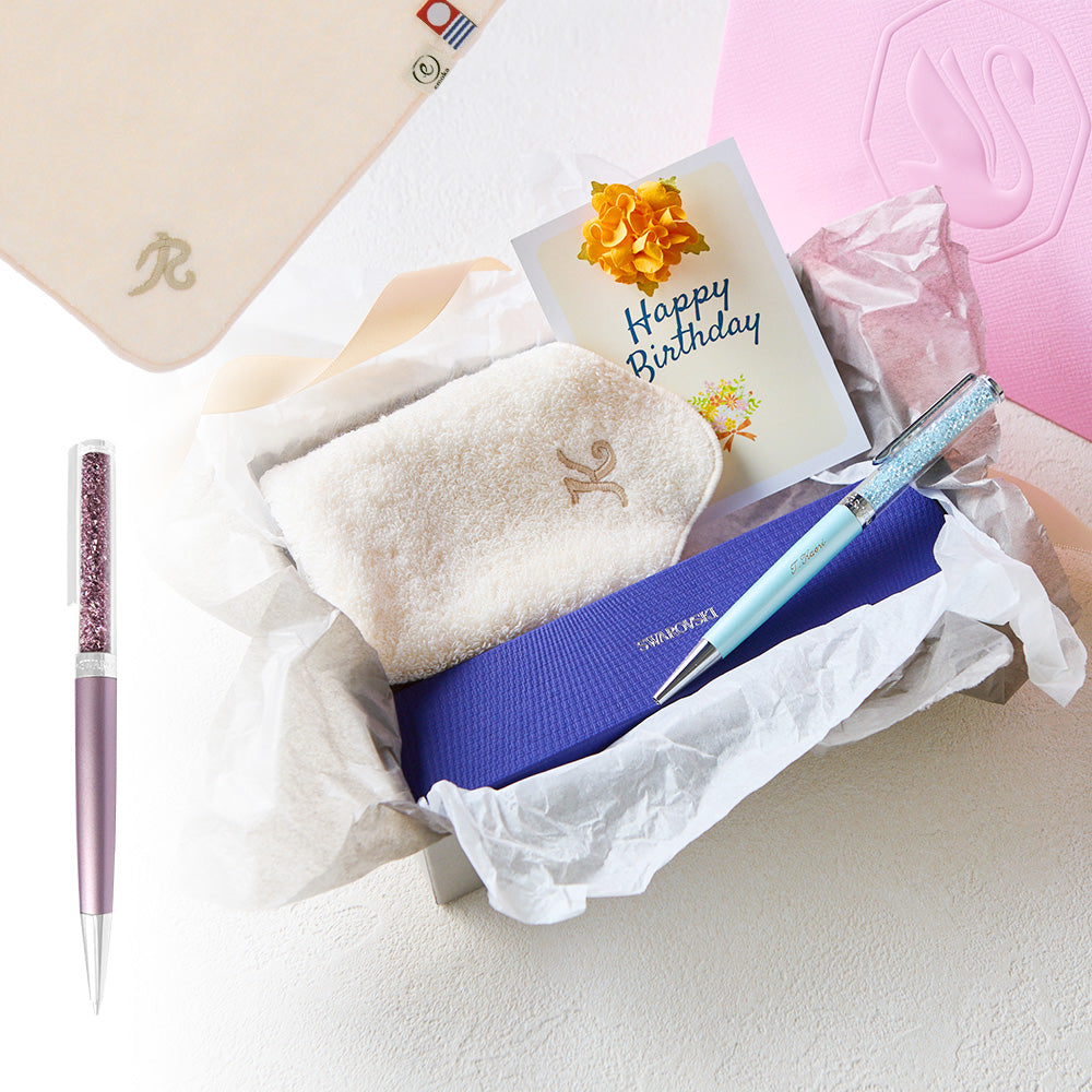 ボールペン Crystalline + タオルハンカチ パウダーピンク  / Premium Gift Set