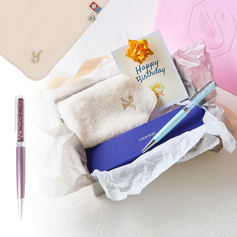 ボールペン Crystalline + タオルハンカチ パウダーピンク  / Premium Gift Set