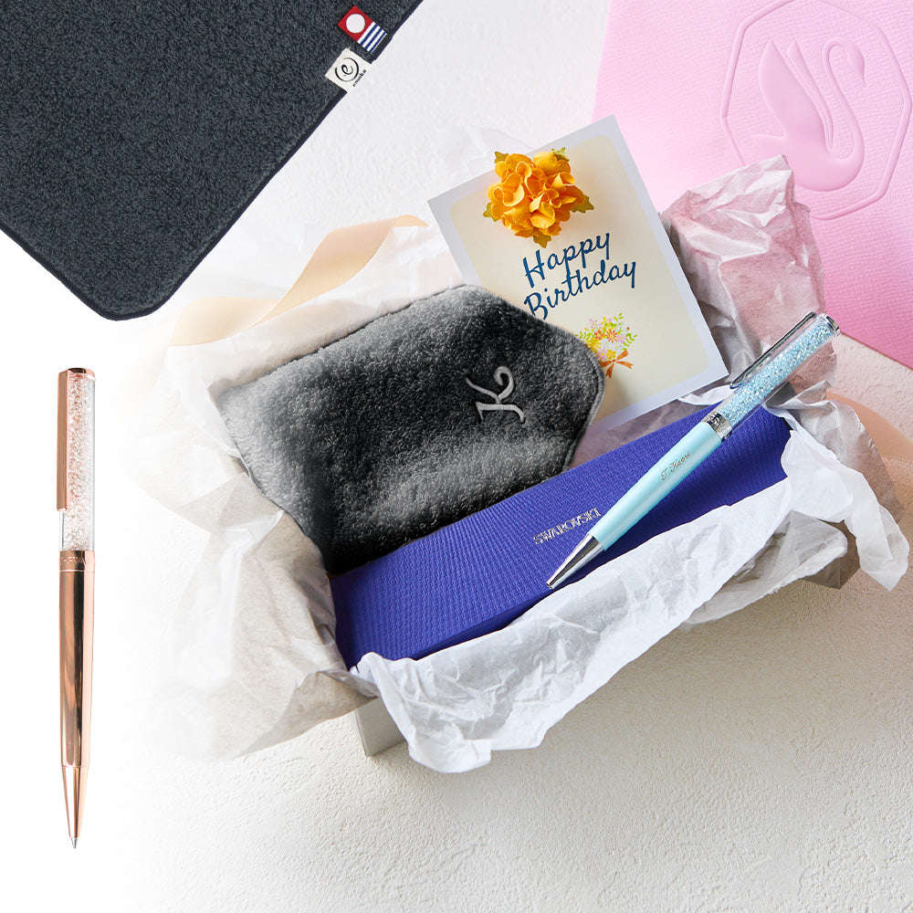 ボールペン Crystalline + タオルハンカチ クラシックグレー / Premium Gift Set