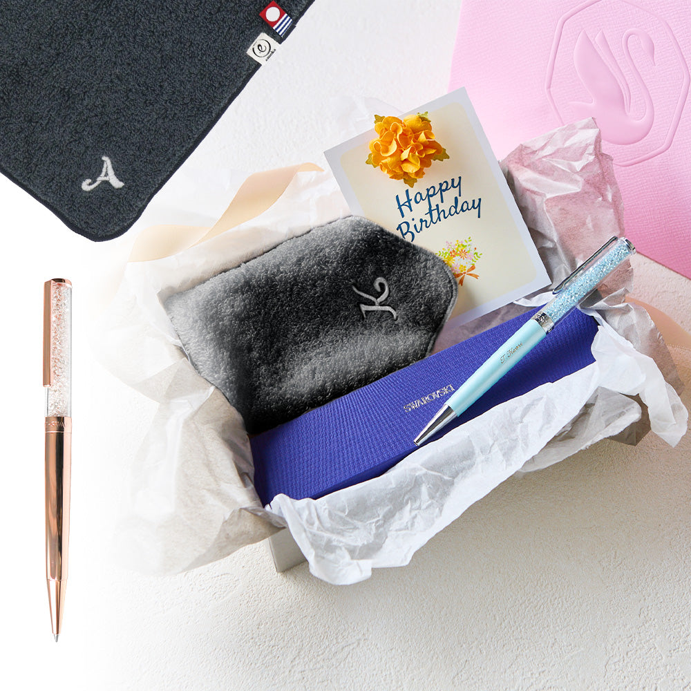 ボールペン Crystalline + タオルハンカチ クラシックグレー / Premium Gift Set