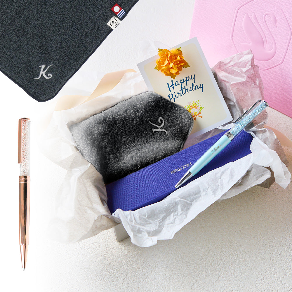 ボールペン Crystalline + タオルハンカチ クラシックグレー / Premium Gift Set