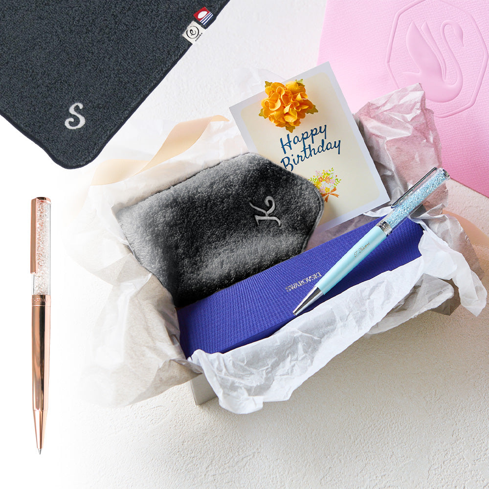 ボールペン Crystalline + タオルハンカチ クラシックグレー / Premium Gift Set