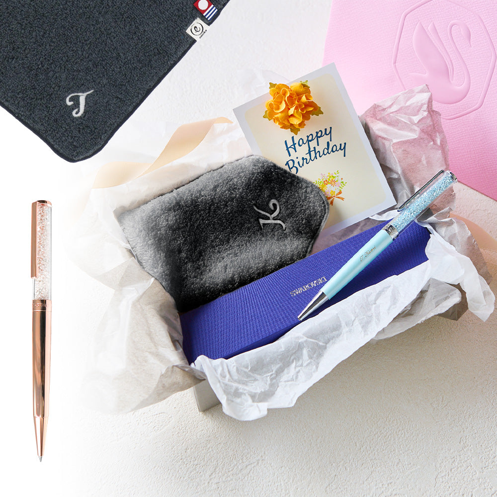 ボールペン Crystalline + タオルハンカチ クラシックグレー / Premium Gift Set