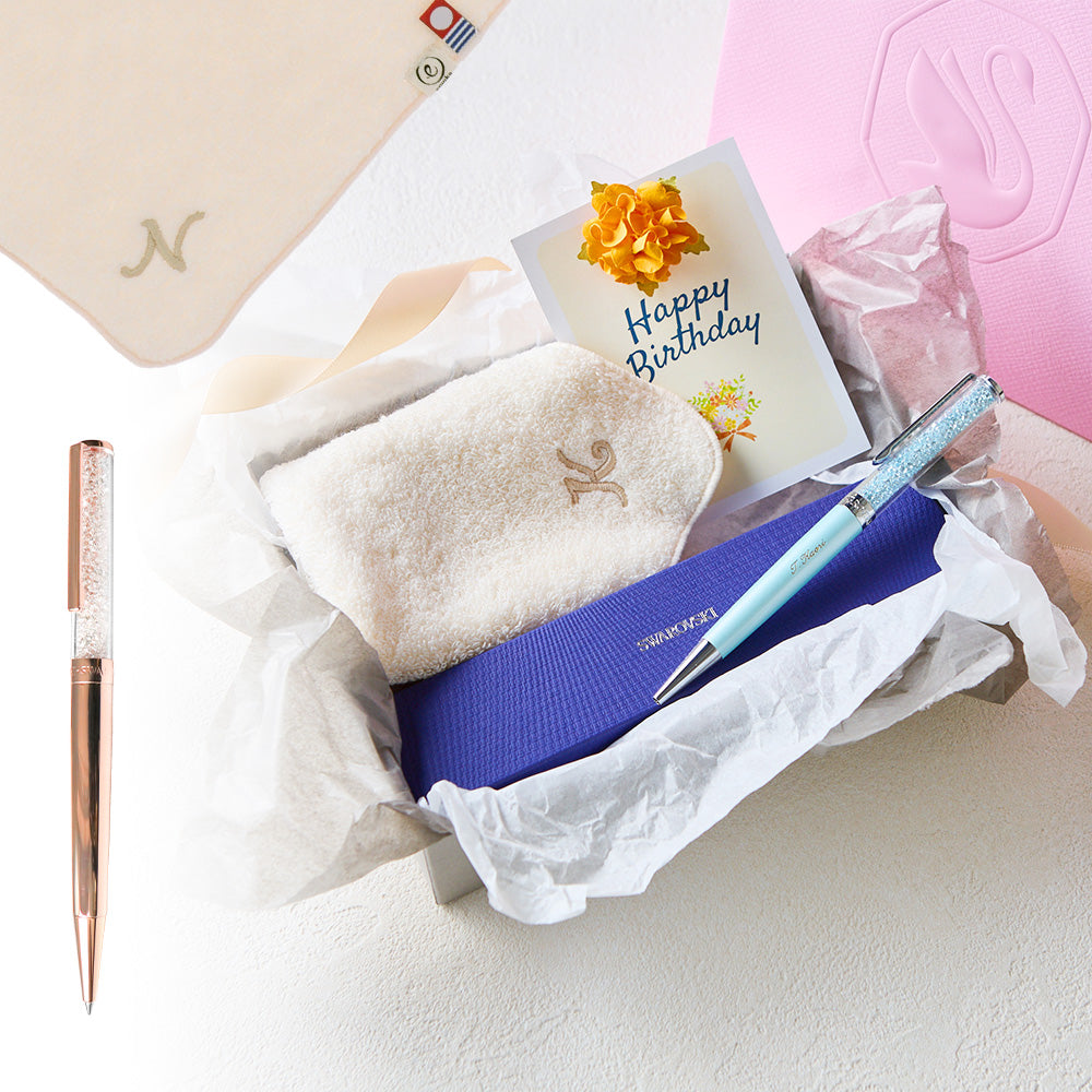 ボールペン Crystalline + タオルハンカチ パウダーピンク  / Premium Gift Set