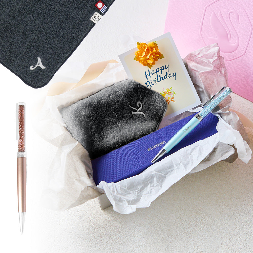 ボールペン Crystalline + タオルハンカチ クラシックグレー / Premium Gift Set
