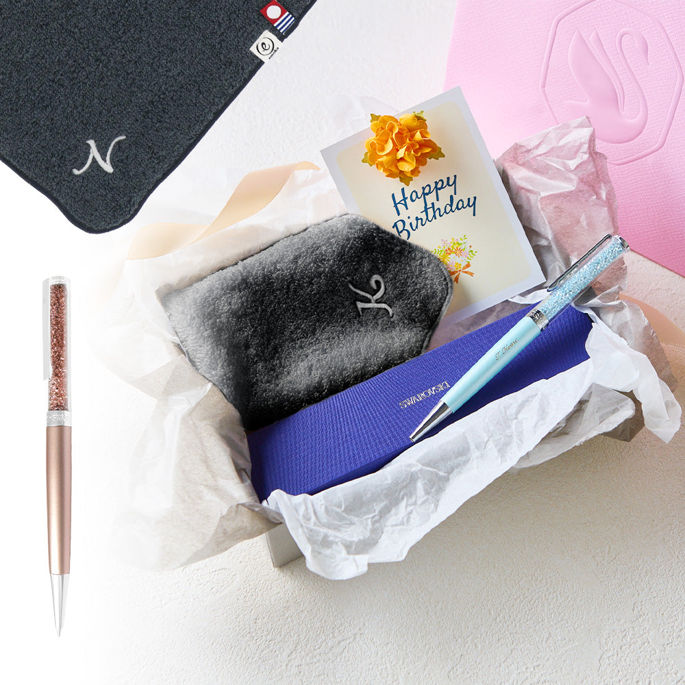 ボールペン Crystalline + タオルハンカチ クラシックグレー / Premium Gift Set