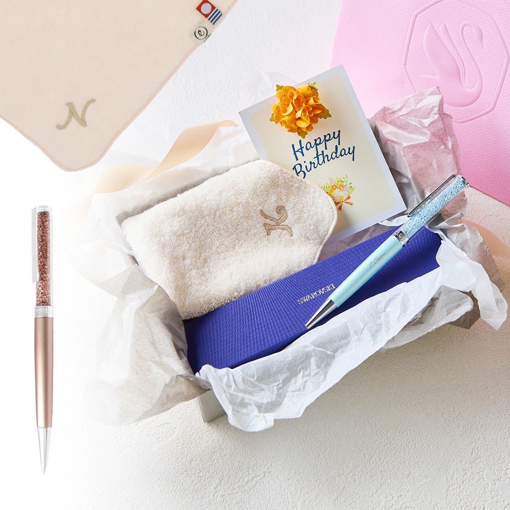 ボールペン Crystalline + タオルハンカチ パウダーピンク  / Premium Gift Set