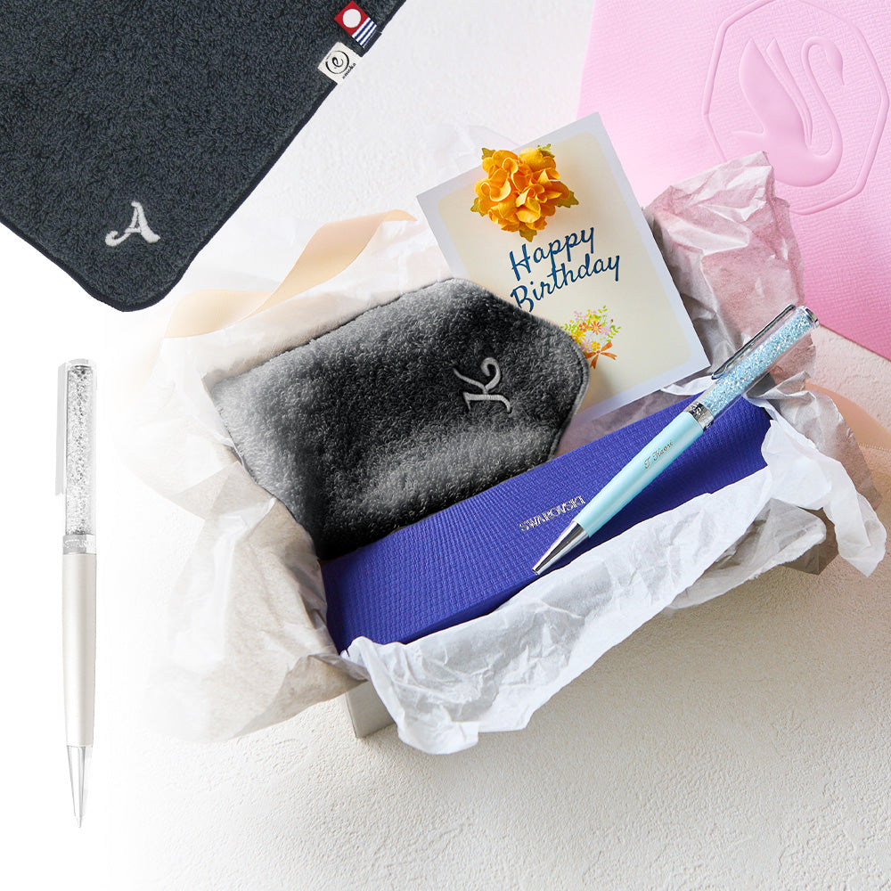 ボールペン Crystalline + タオルハンカチ クラシックグレー / Premium Gift Set