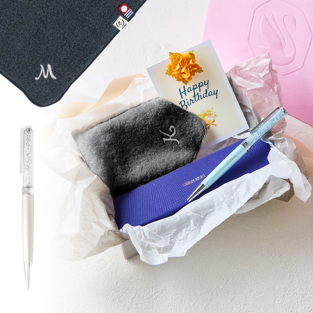 ボールペン Crystalline + タオルハンカチ クラシックグレー / Premium Gift Set