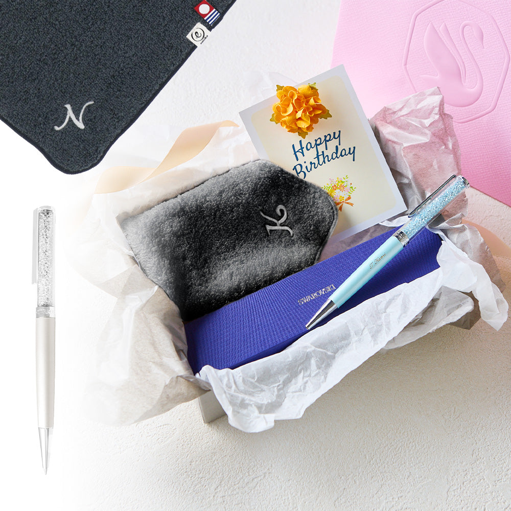 ボールペン Crystalline + タオルハンカチ クラシックグレー / Premium Gift Set