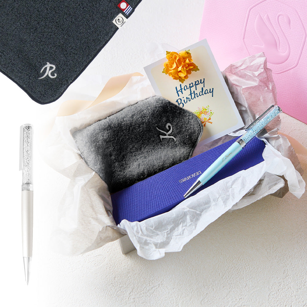 ボールペン Crystalline + タオルハンカチ クラシックグレー / Premium Gift Set