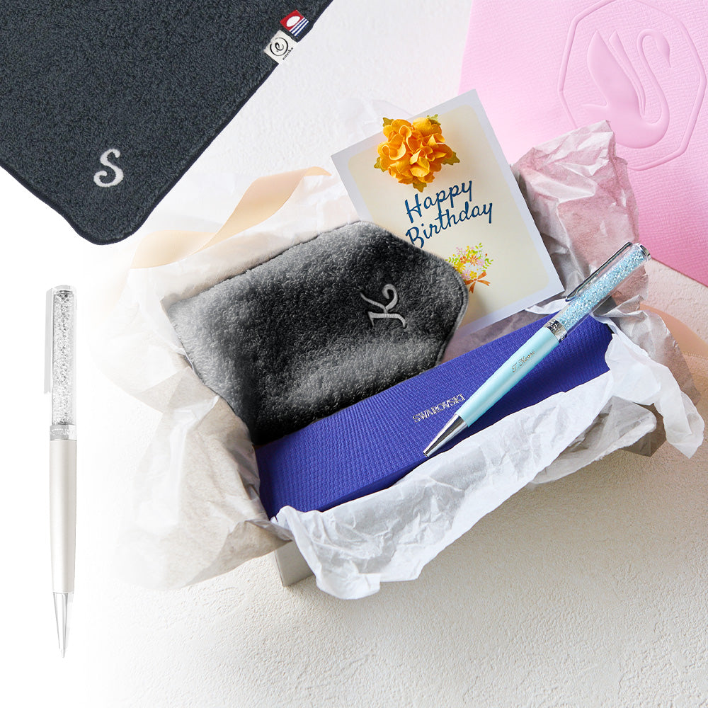 ボールペン Crystalline + タオルハンカチ クラシックグレー / Premium Gift Set