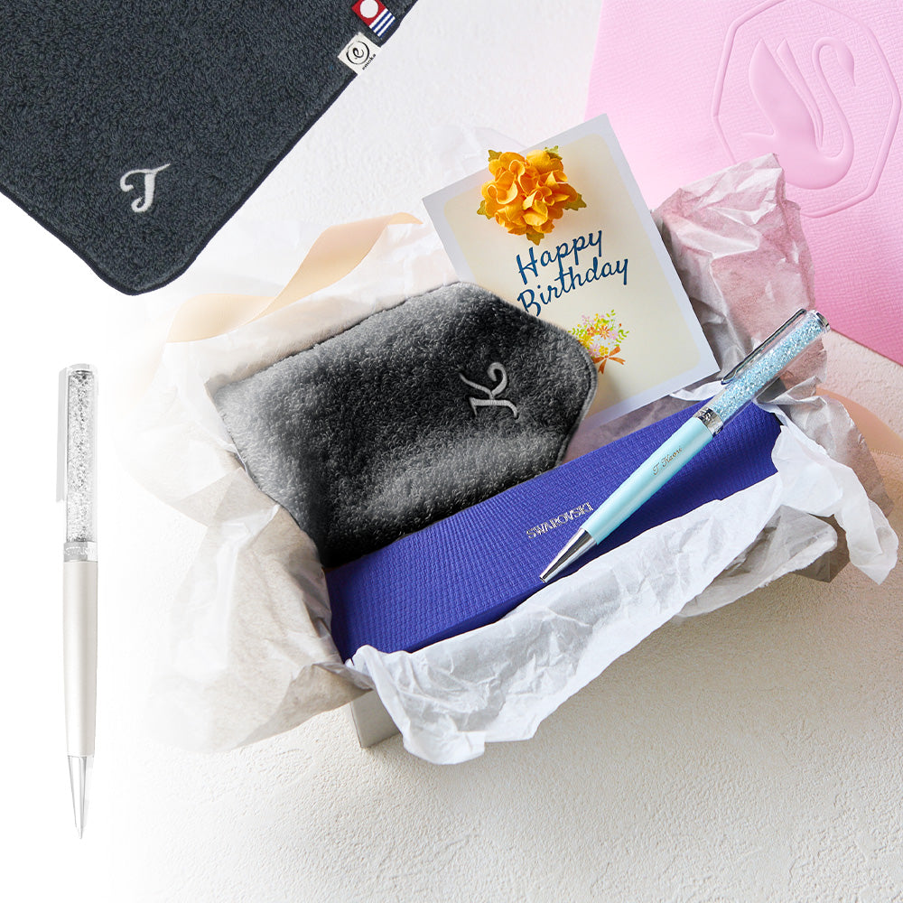 ボールペン Crystalline + タオルハンカチ クラシックグレー / Premium Gift Set