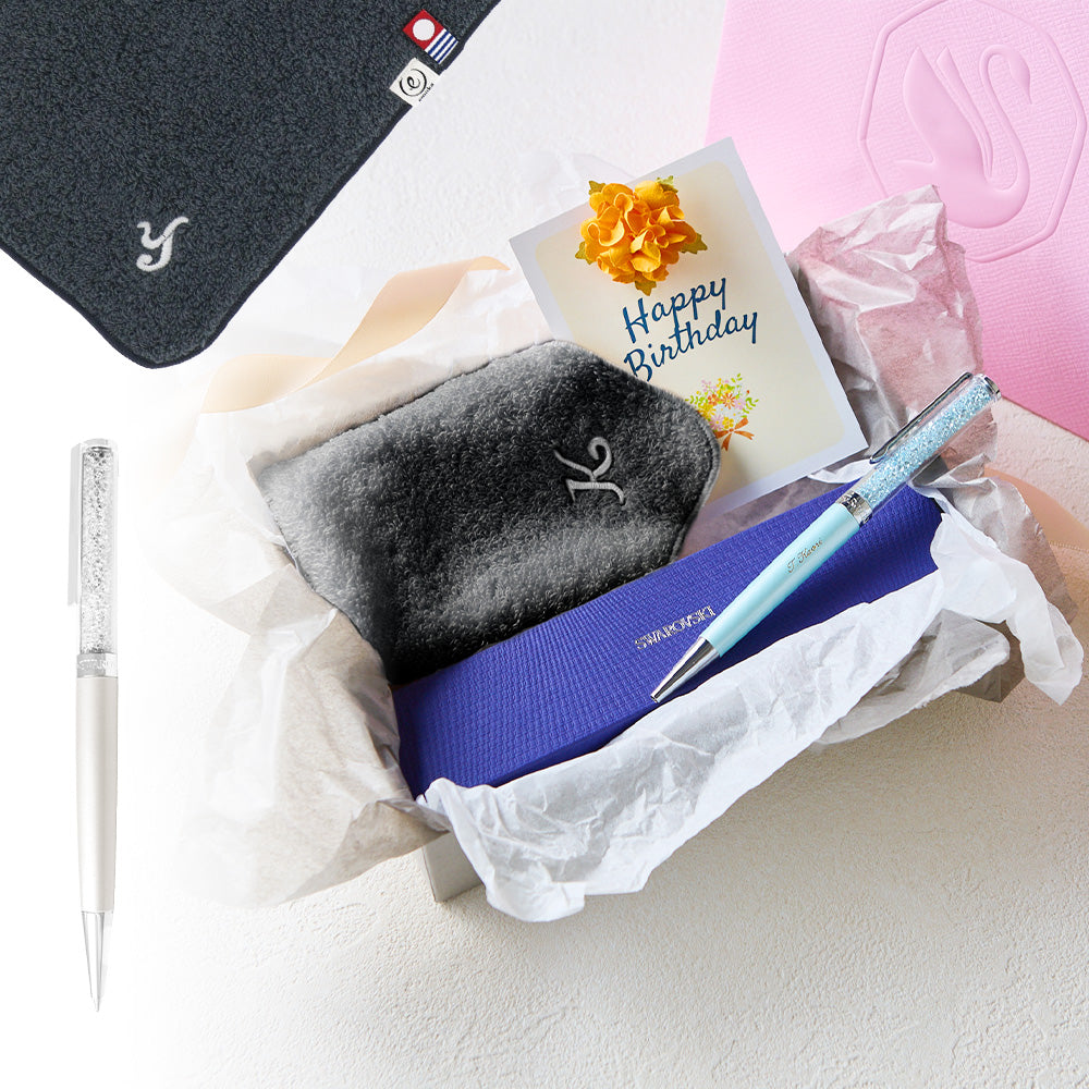 ボールペン Crystalline + タオルハンカチ クラシックグレー / Premium Gift Set