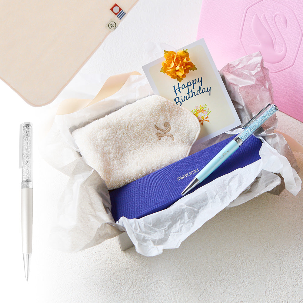 ボールペン Crystalline + タオルハンカチ パウダーピンク  / Premium Gift Set