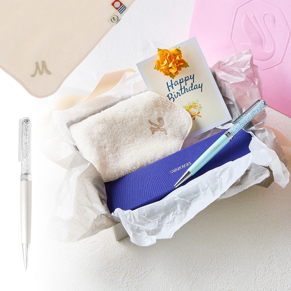 ボールペン Crystalline + タオルハンカチ パウダーピンク  / Premium Gift Set