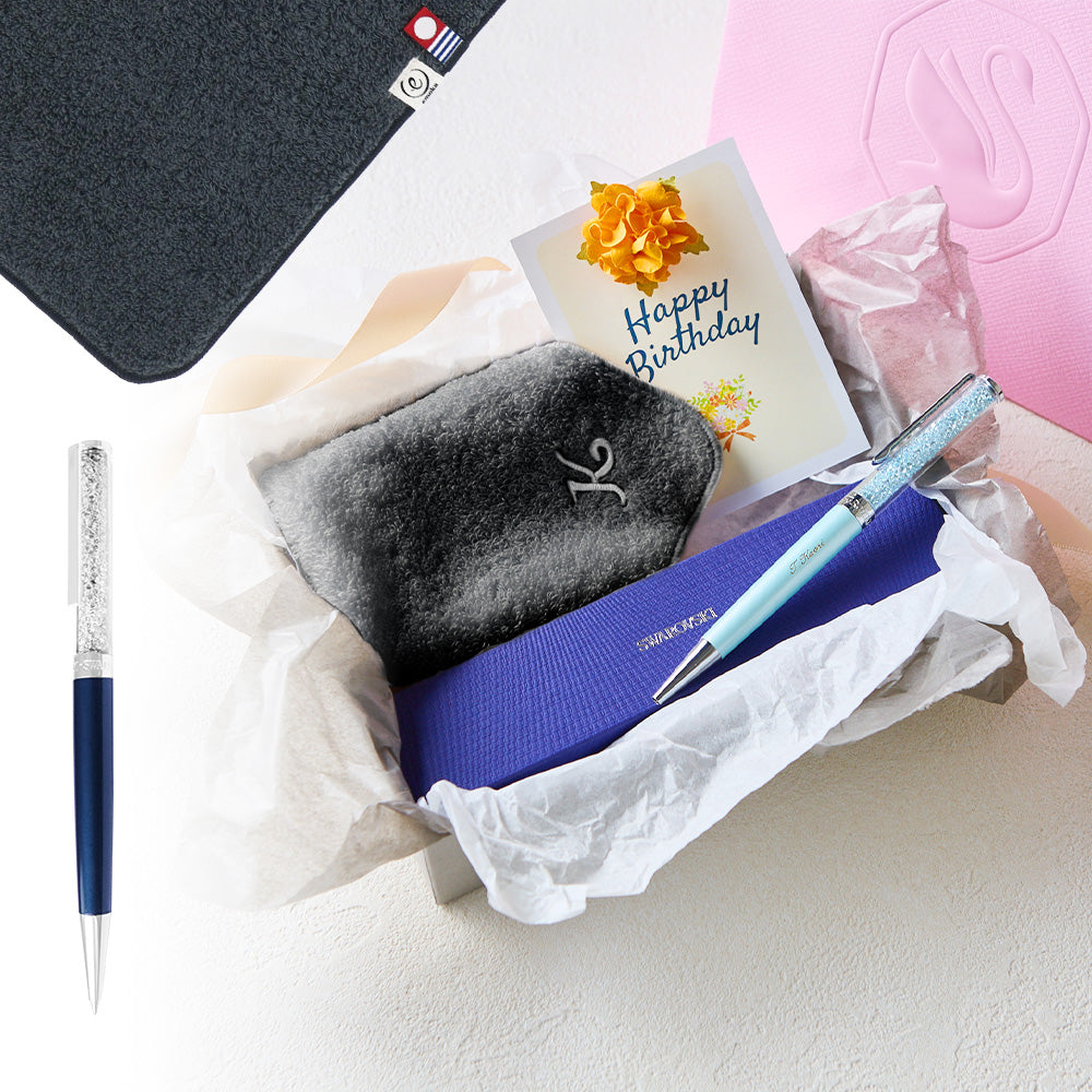 ボールペン Crystalline + タオルハンカチ クラシックグレー / Premium Gift Set