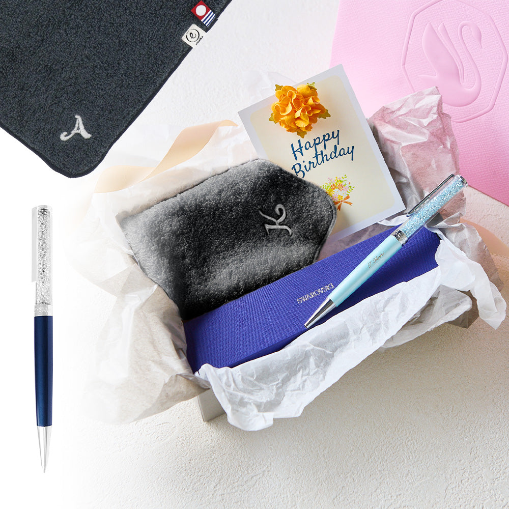 ボールペン Crystalline + タオルハンカチ クラシックグレー / Premium Gift Set