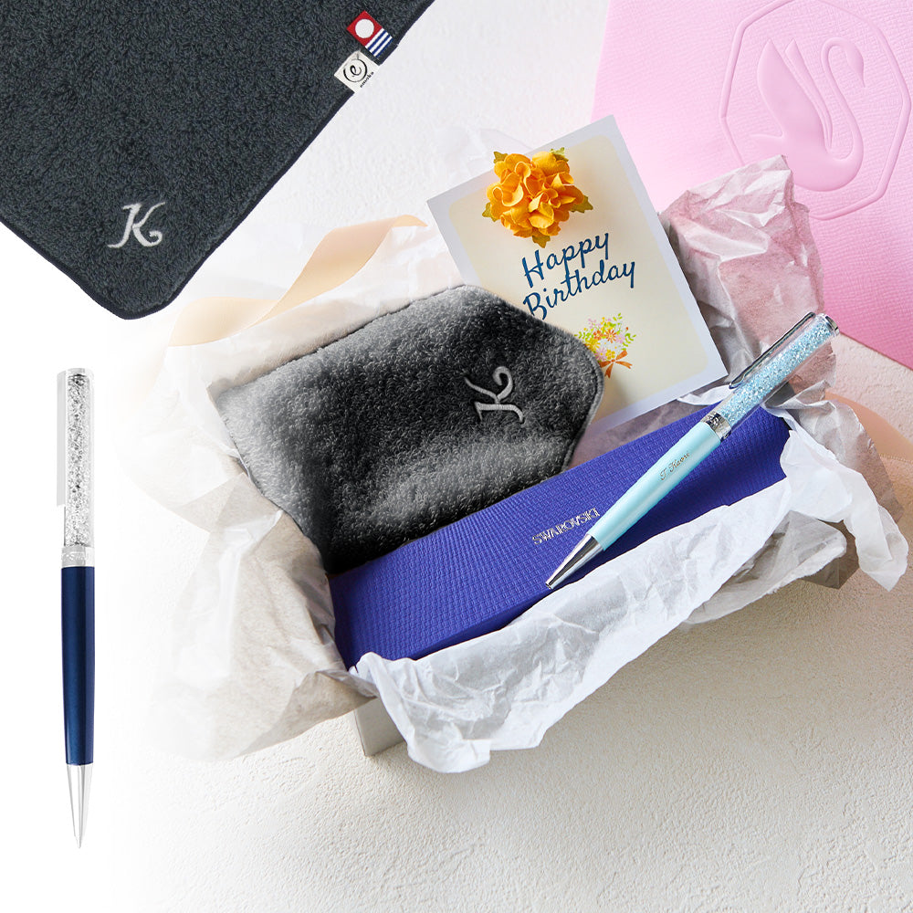 ボールペン Crystalline + タオルハンカチ クラシックグレー / Premium Gift Set