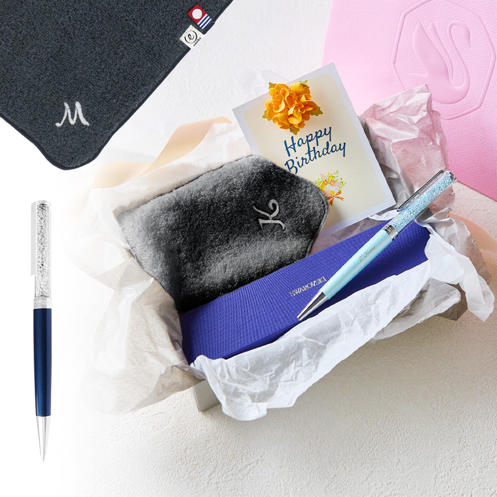 ボールペン Crystalline + タオルハンカチ クラシックグレー / Premium Gift Set