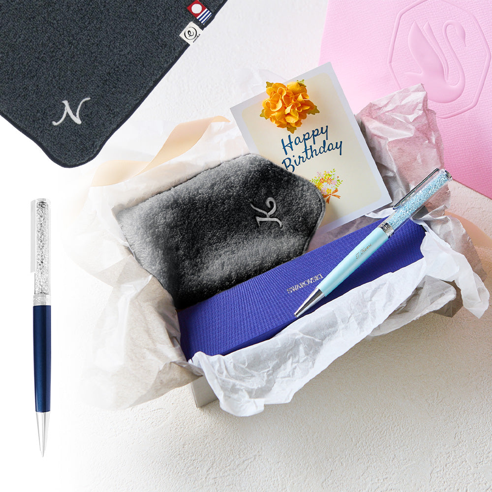 ボールペン Crystalline + タオルハンカチ クラシックグレー / Premium Gift Set