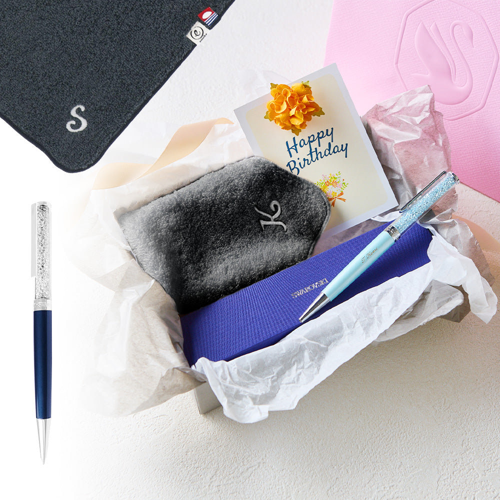 ボールペン Crystalline + タオルハンカチ クラシックグレー / Premium Gift Set