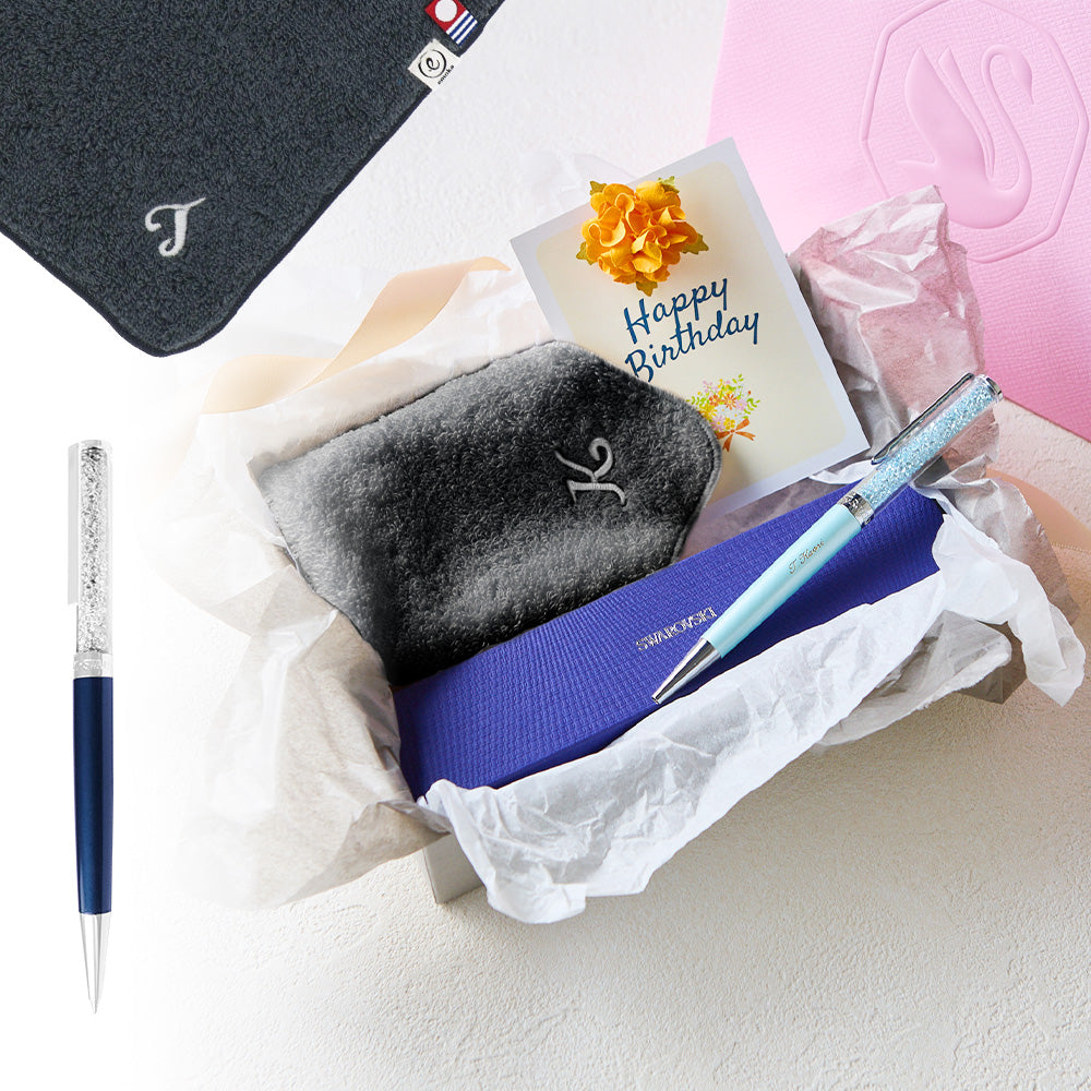 ボールペン Crystalline + タオルハンカチ クラシックグレー / Premium Gift Set