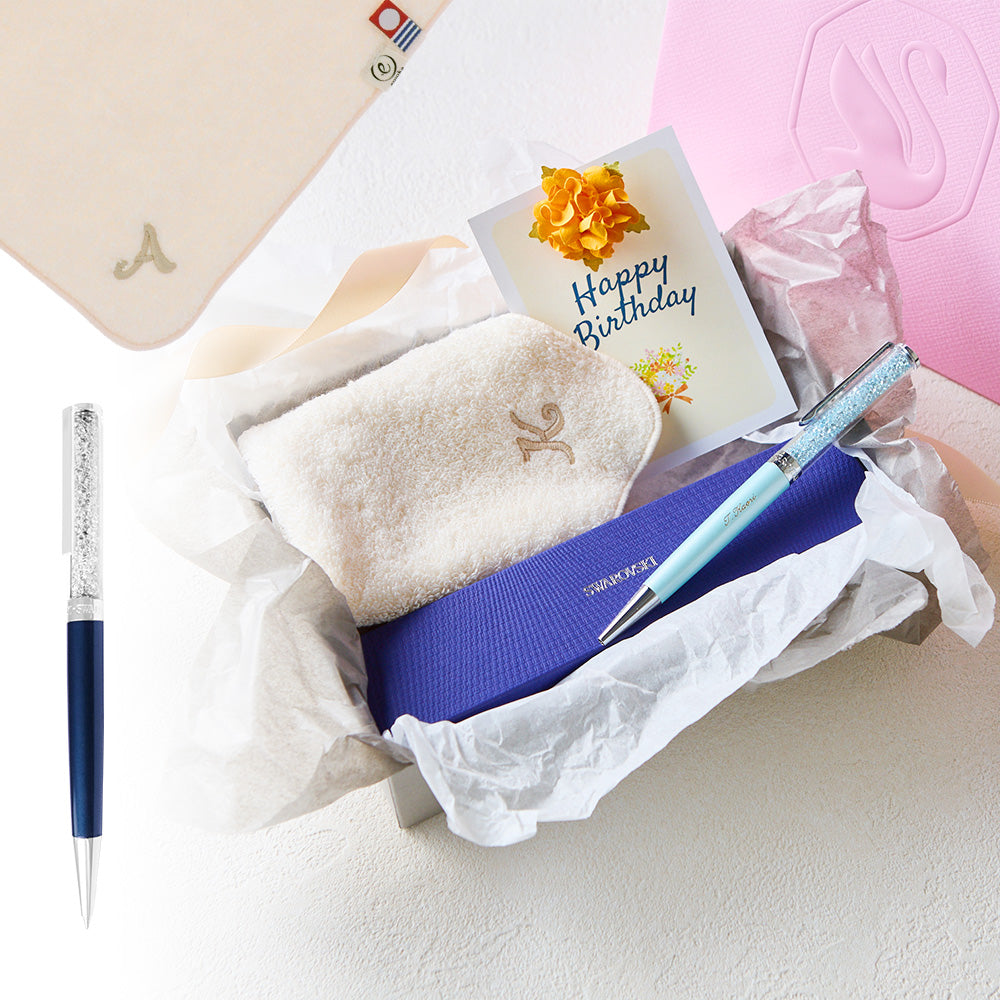 ボールペン Crystalline + タオルハンカチ パウダーピンク  / Premium Gift Set