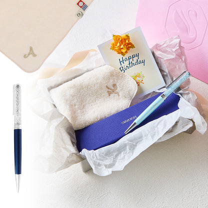 ボールペン Crystalline + タオルハンカチ パウダーピンク  / Premium Gift Set
