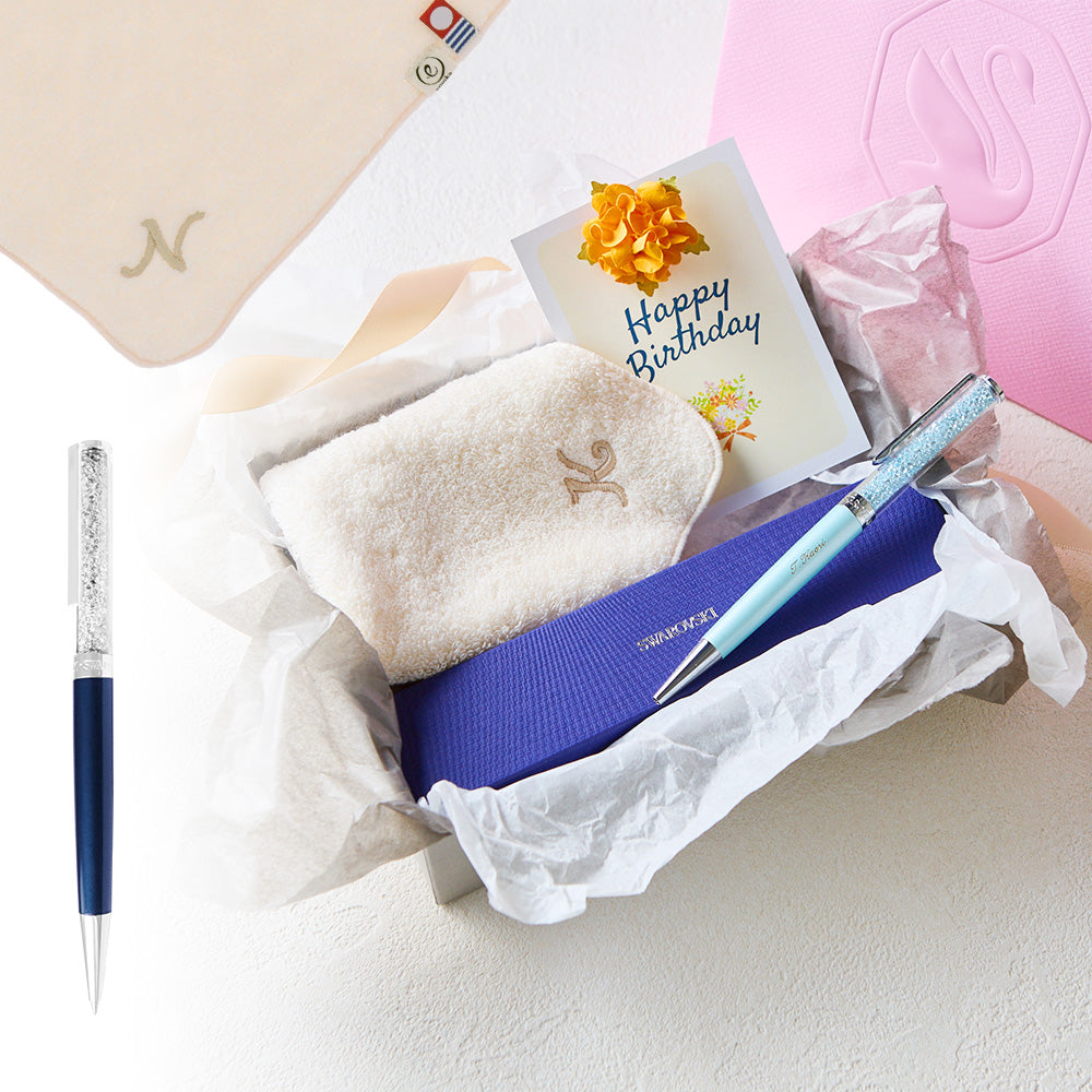 ボールペン Crystalline + タオルハンカチ パウダーピンク  / Premium Gift Set